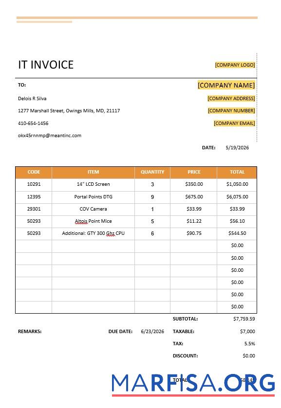 Downloadable Simple IT Invoice Template